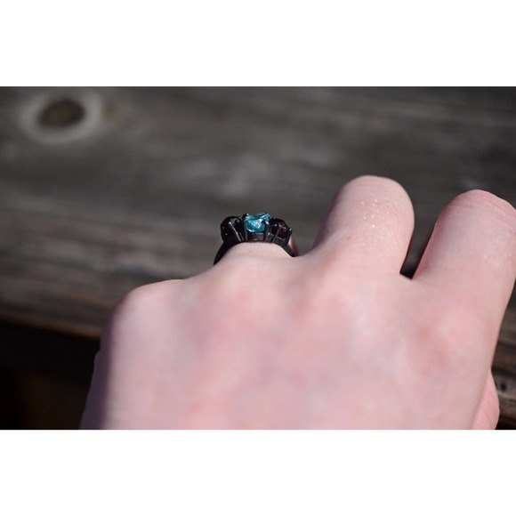 Raw Aquamarine Engagement Ring Rough Natural Uncut Gemstone Promise Ring - Picture 3 of 8